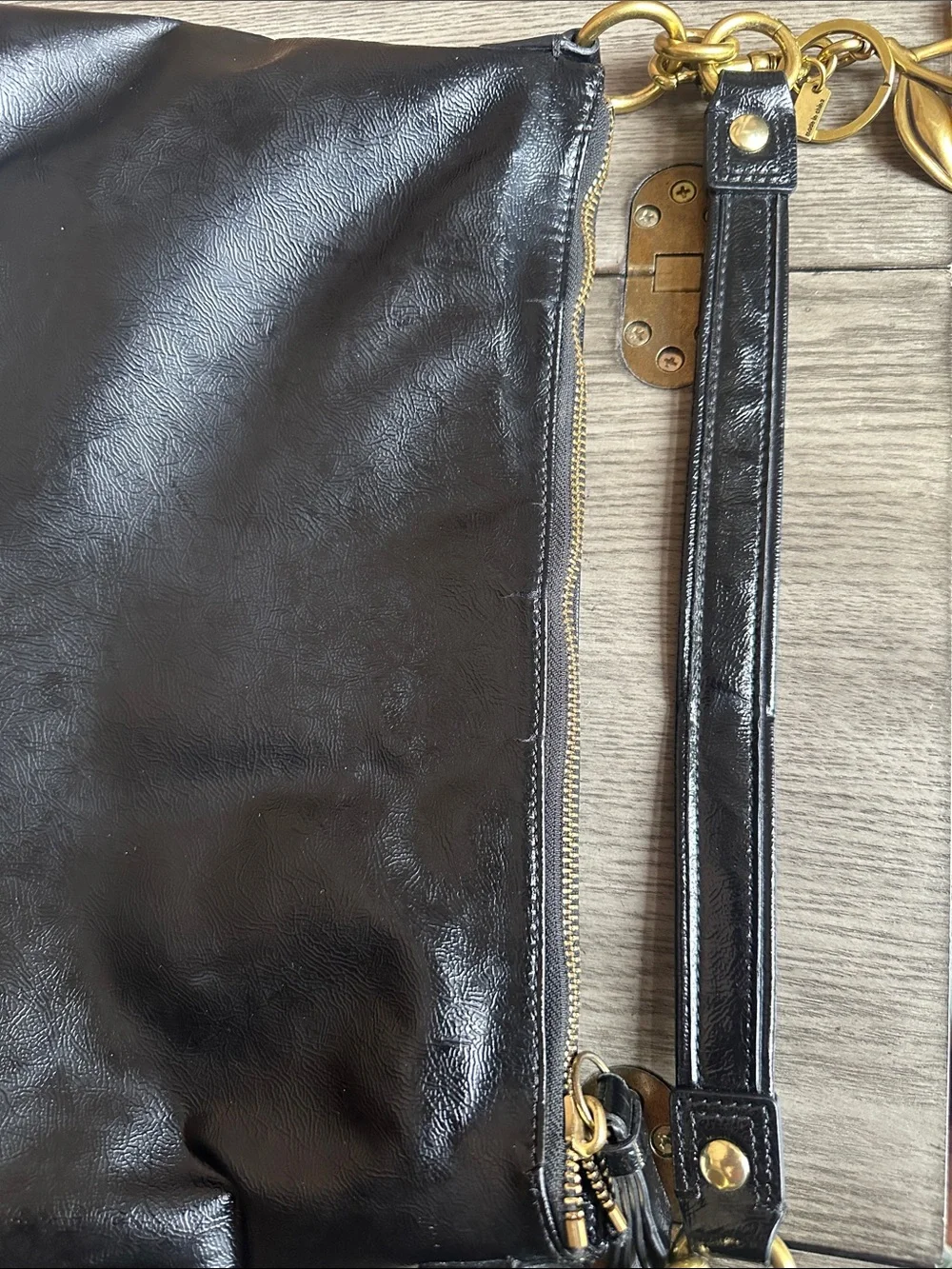 Coach Vintage Y2K Poppy Black Liquid Gloss Tote & Gold Coach Cherry Charm